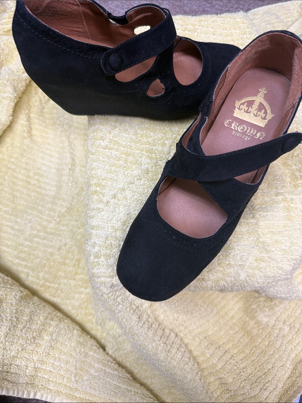 Crown Vintage Black Suede Mary Jane wedge with Tan Insole - Picture 2 of 7
